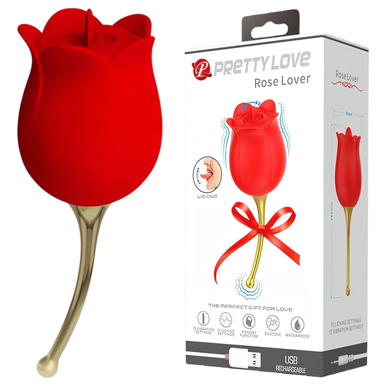 Pretty Love Rose Lover - nyelves 2in1 csikló vibrátor (piros)