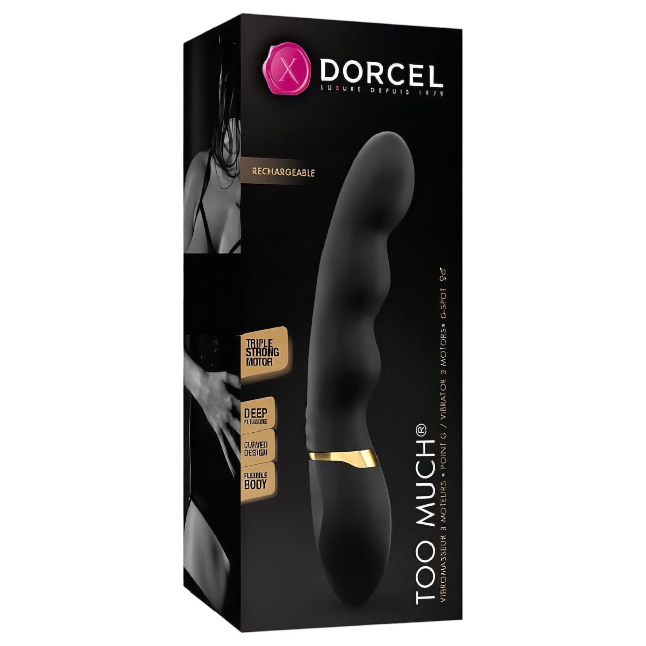 / Dorcel Too Much 2.0 - akkus, 3 motoros vibrátor (fekete-arany)