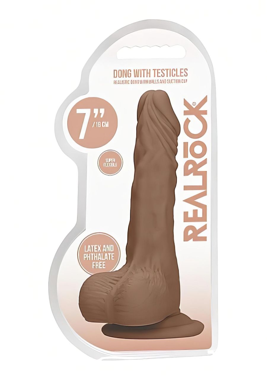 RealRock Dong 7 - élethű, herés dildó (17 cm) - sötét natúr RealRock Dong 7 - élethű, herés dildó (17 cm) - sötét natúr