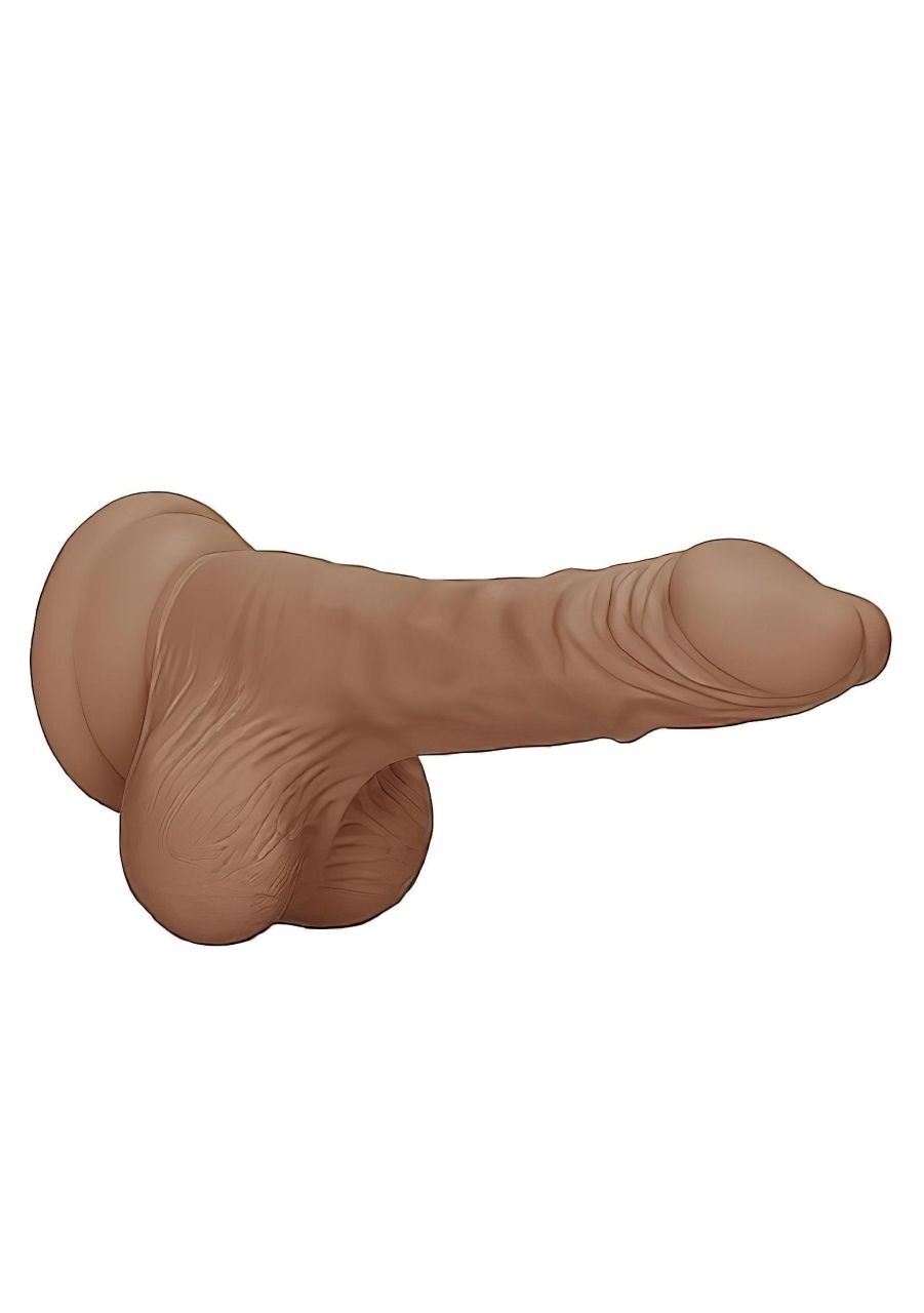 RealRock Dong 7 - élethű, herés dildó (17 cm) - sötét natúr RealRock Dong 7 - élethű, herés dildó (17 cm) - sötét natúr