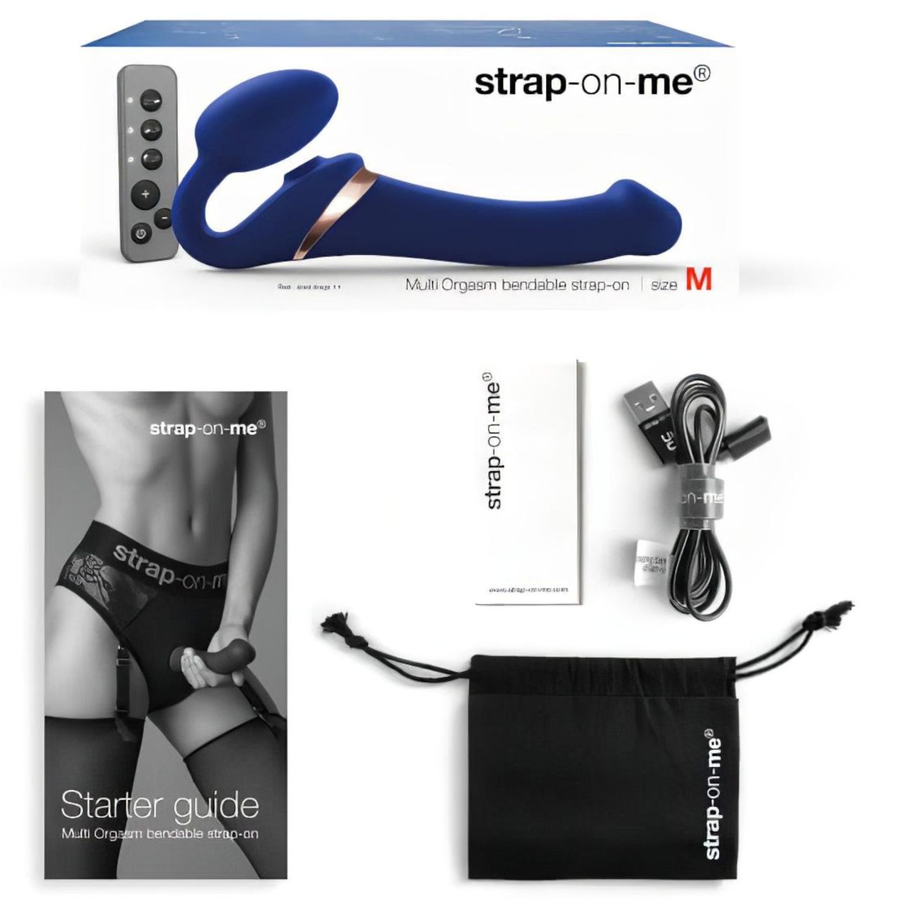 Strap-on-me M - felcsatolható, léghullámos vibrátor (kék)