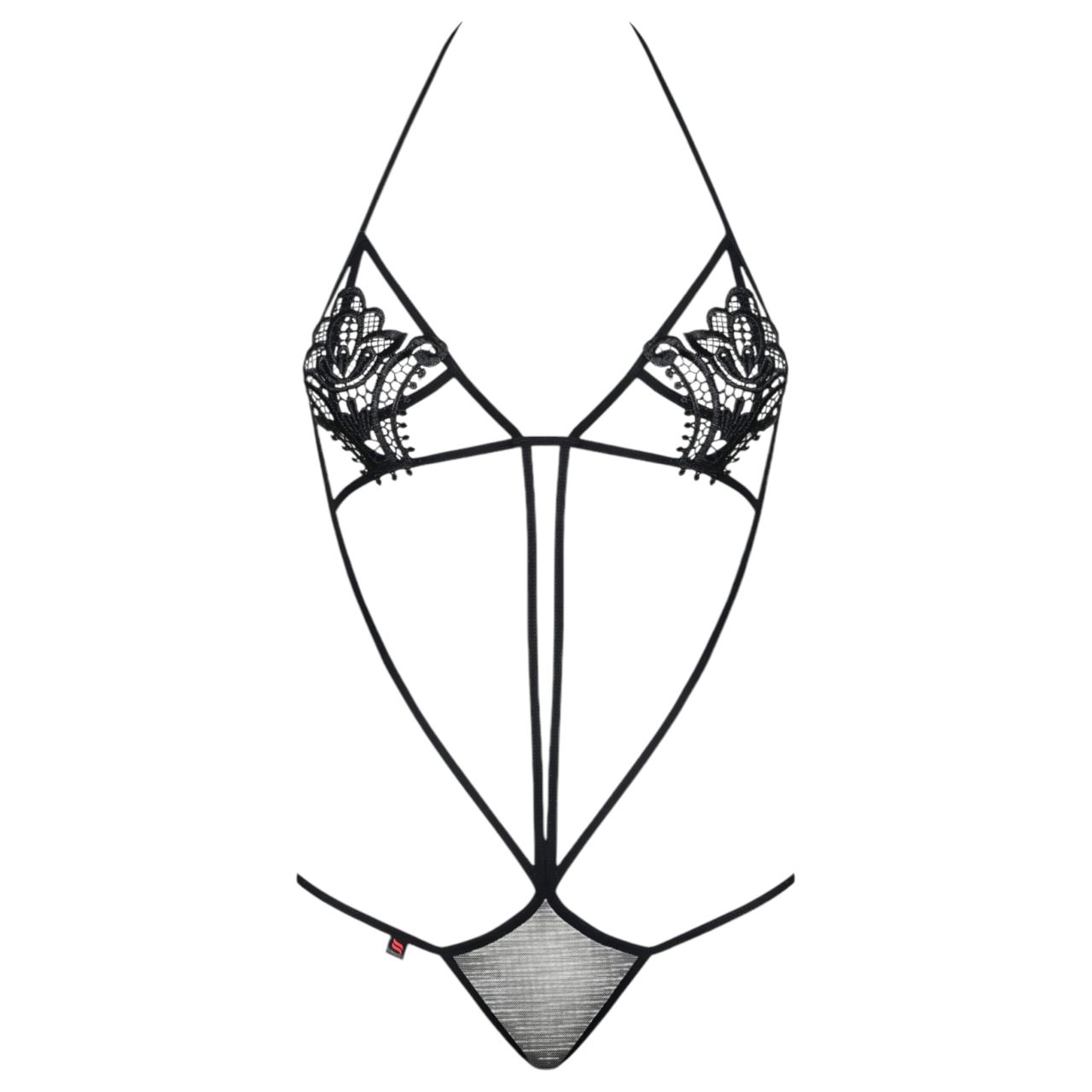 Obsessive Luiza - tulipános, pántos body (fekete, S/M)