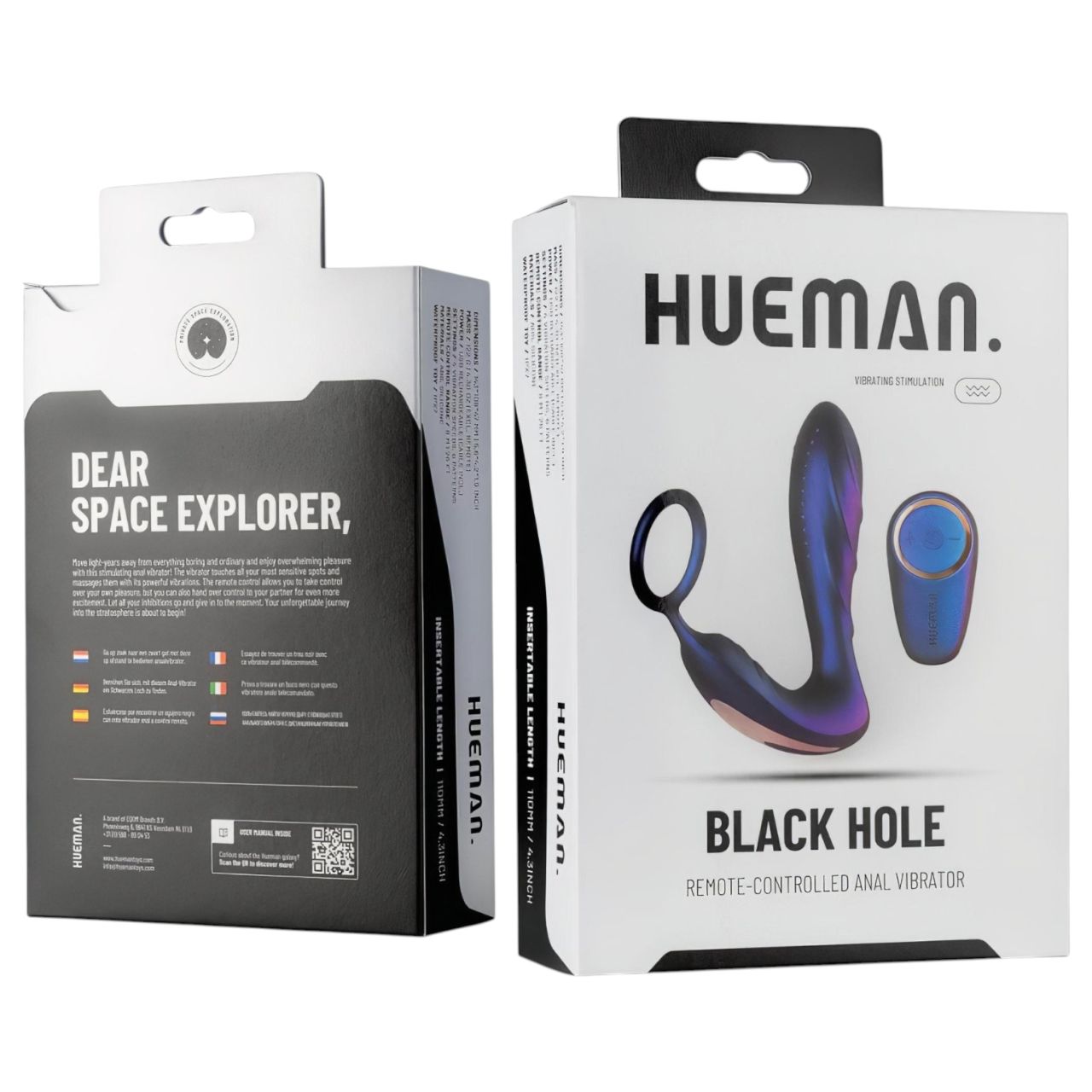 Hueman Black Hole - rádiós anál vibrátor péniszgyűrűvel (lila)