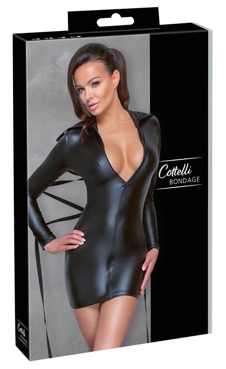 Cottelli Bondage - fényes hatású ruha, kötözővel (fekete) Cottelli Bondage - fényes hatású ruha, kötözővel (fekete)