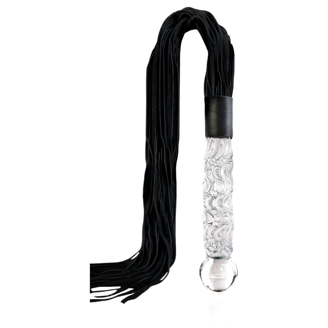 Icicles No. 38 - bőr korbács és üveg dildó (átlátszó-fekete)