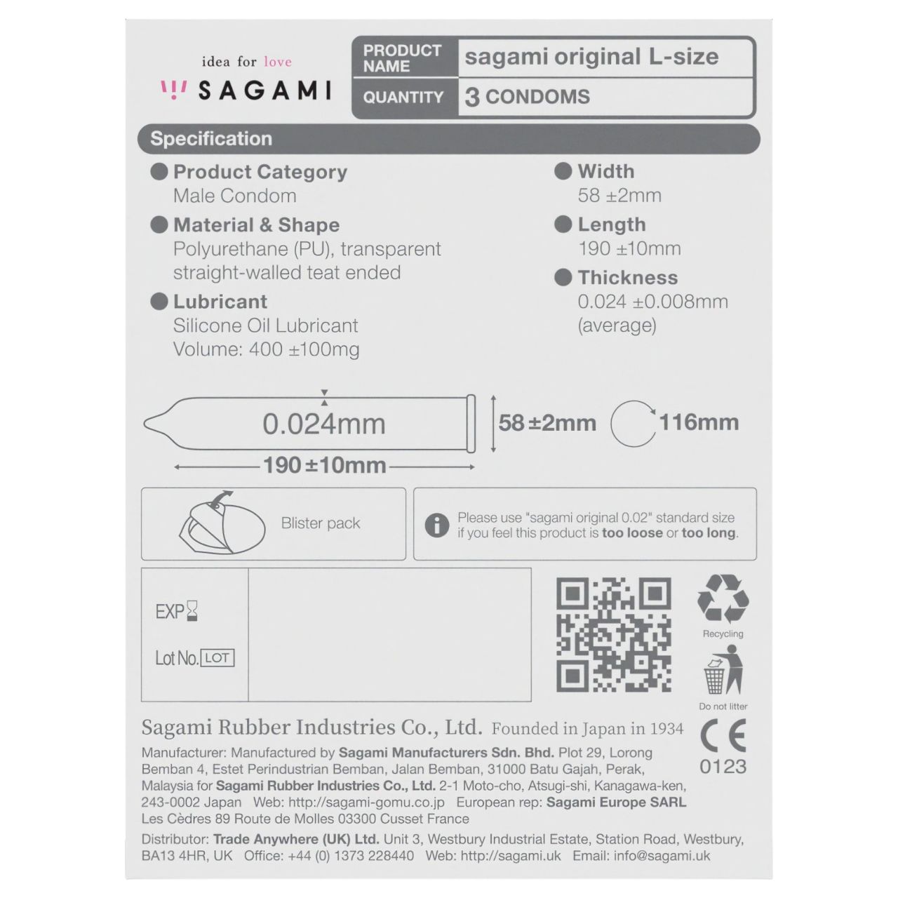 Sagami Original 0,02 L - óvszer - 58 mm (3 db) Sagami Original 0,02 L - óvszer - 58 mm (3 db)
