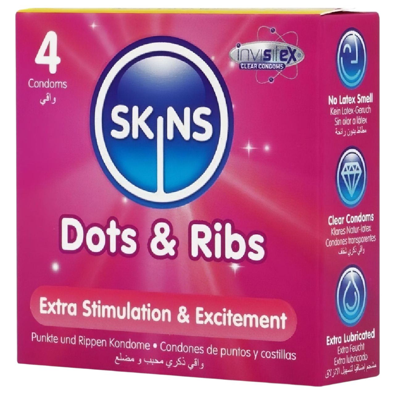 Skins - bordázott és pontozott óvszer (4 db) Skins - bordázott és pontozott óvszer (4 db)