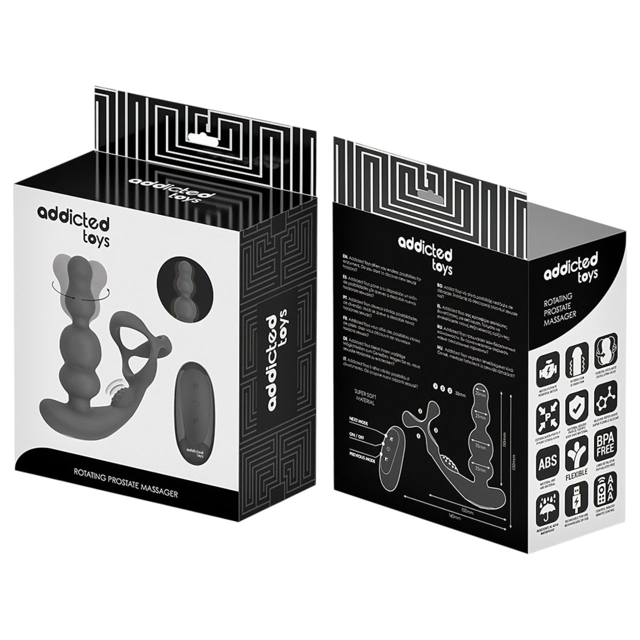 Addicted Toys - forgó fejes análvibrátor péniszgyűrűvel (fekete)