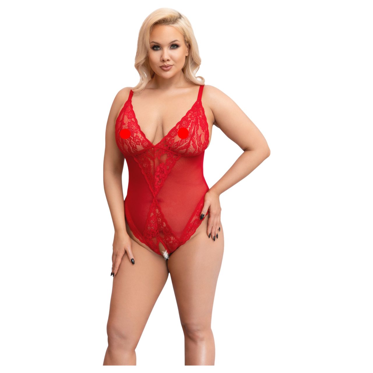 Cottelli Curves - áttetsző csipke body (piros)