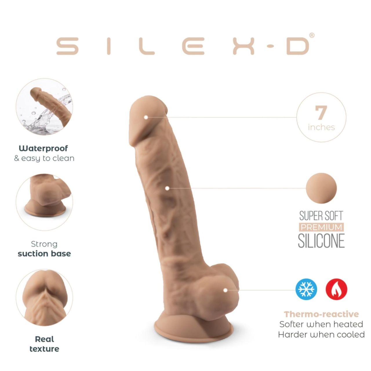 Silexd 7 - tapadókorongos dildó - 17,5 cm (testszínű)