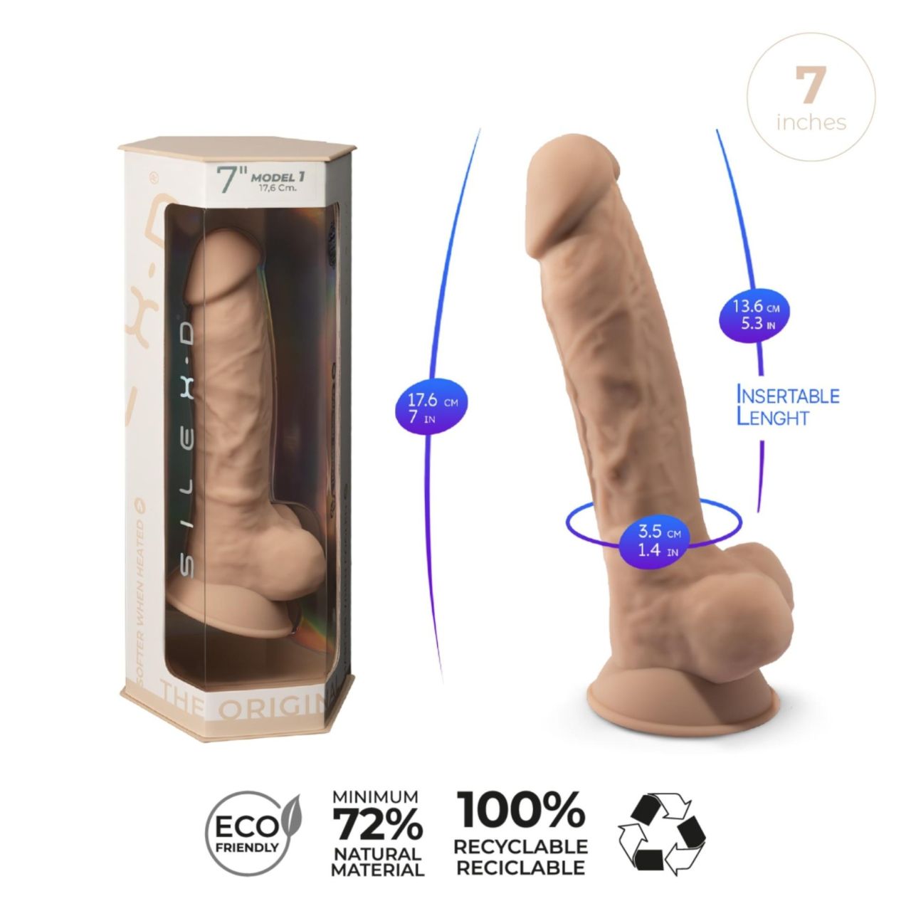 Silexd 7 - tapadókorongos dildó - 17,5 cm (testszínű)