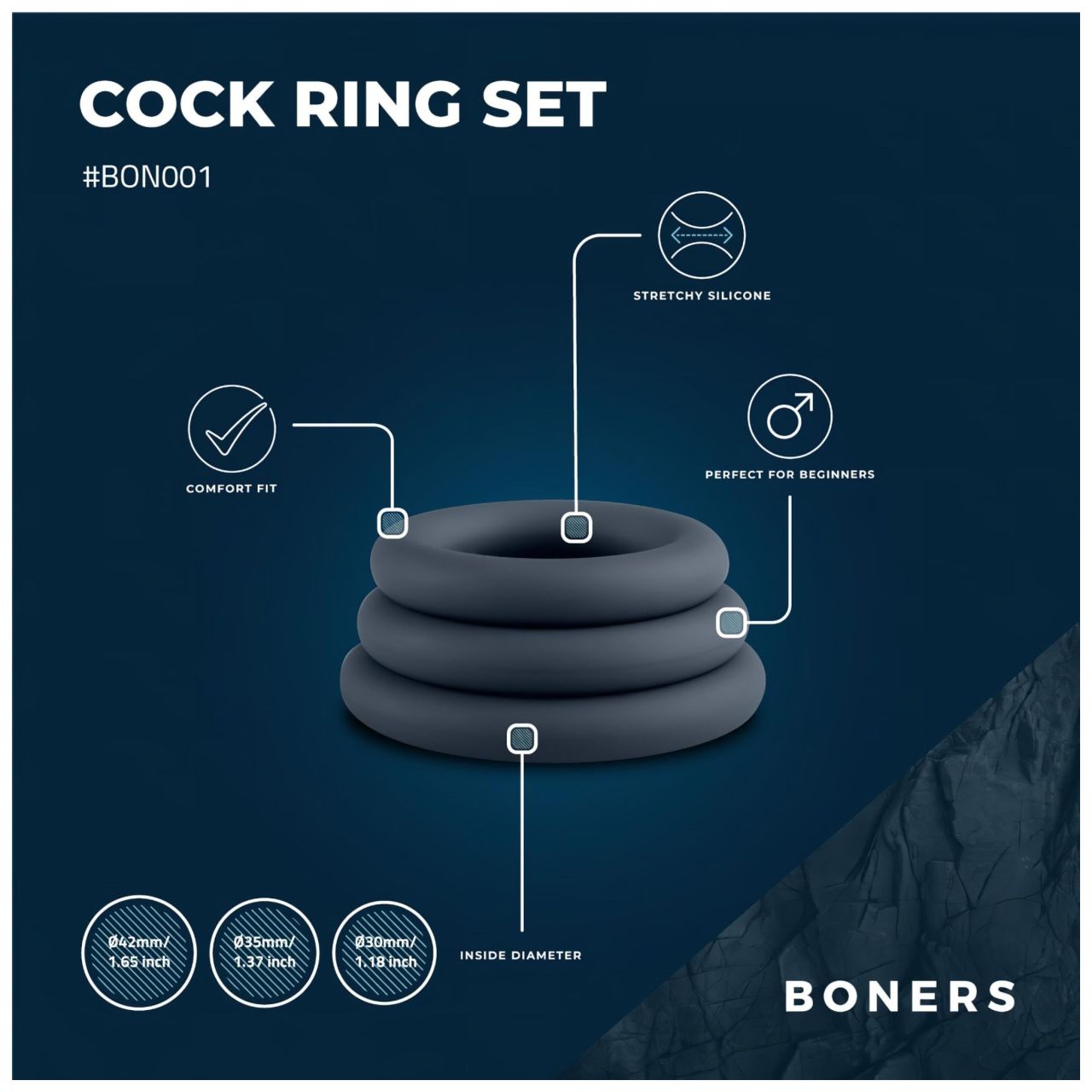Boners - péniszgyűrű szett - 3 db (szürke)