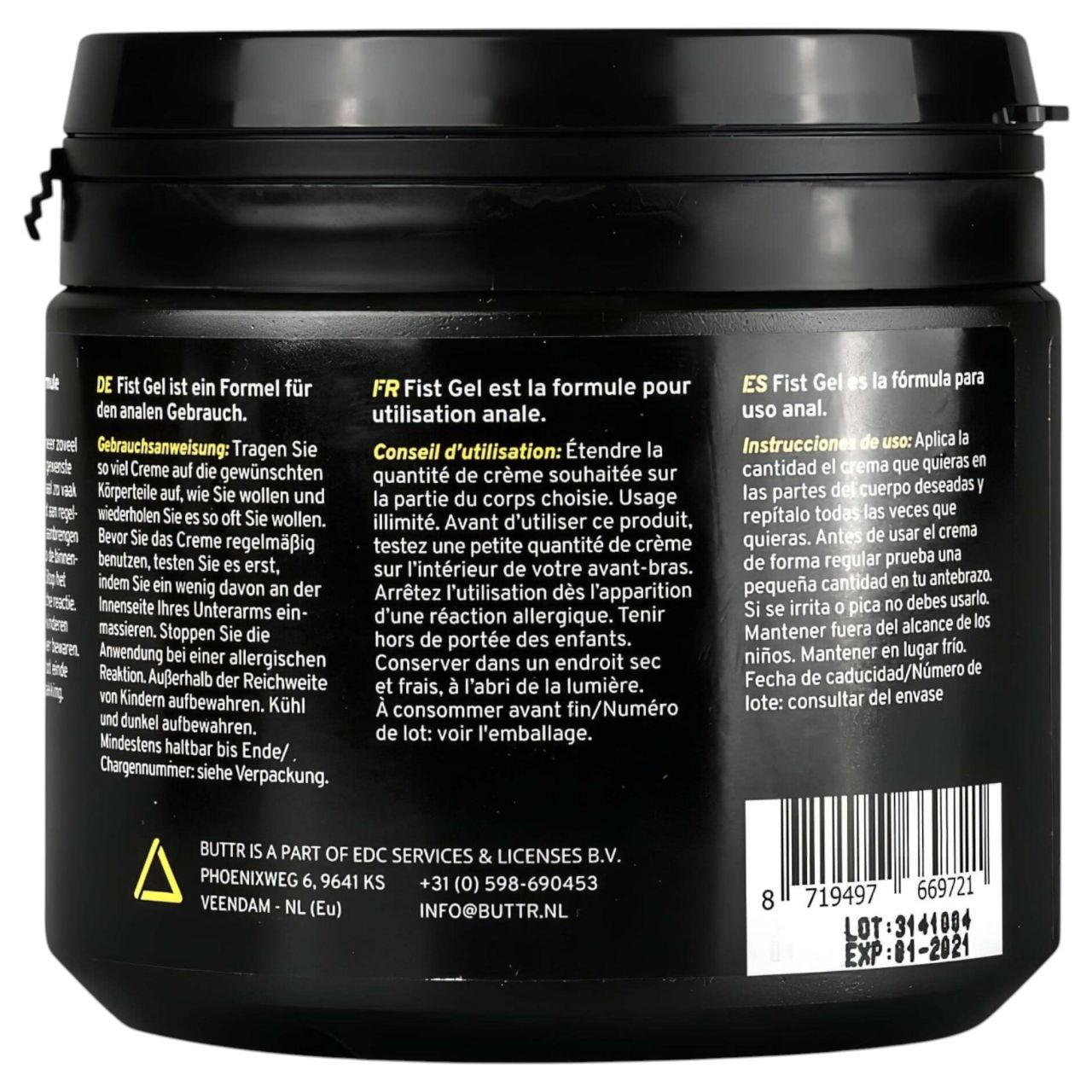 BUTTR Fisting Gel - öklöző, vízbázisú síkosító gél (500 ml)