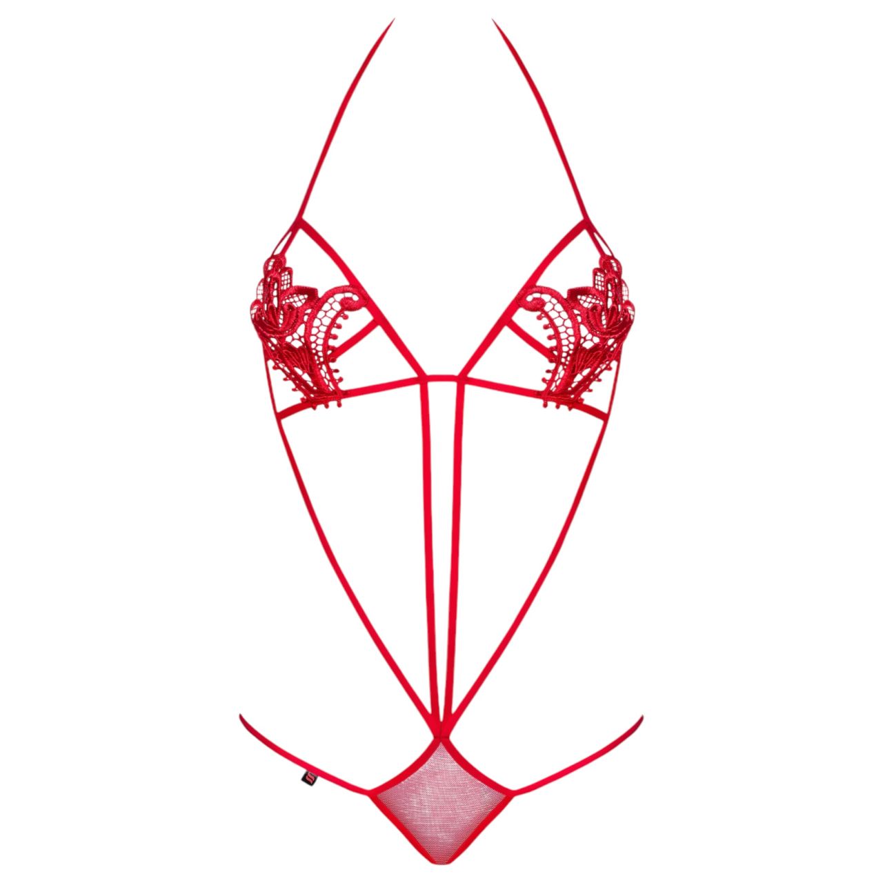 Obsessive Luiza - tulipános, pántos body (piros, S/M)