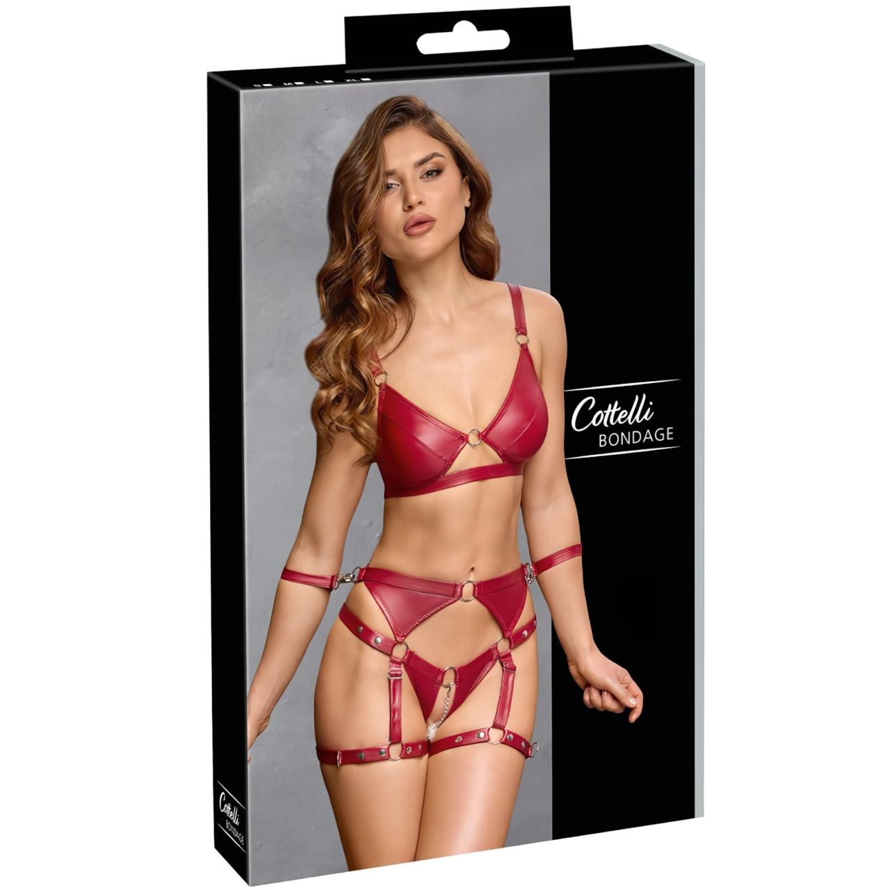 Cottelli Bondage - fényes melltartó szett és kar bilincs (piros) Cottelli Bondage - fényes melltartó szett és kar bilincs (piros)