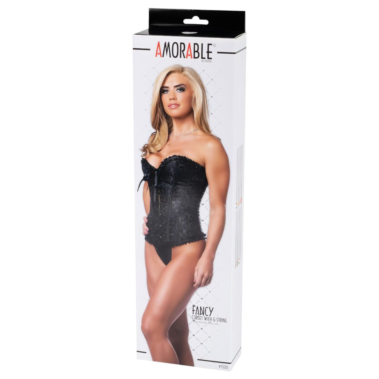 Amorable - nyomott mintás fűző és tanga (fekete) Amorable - nyomott mintás fűző és tanga (fekete)