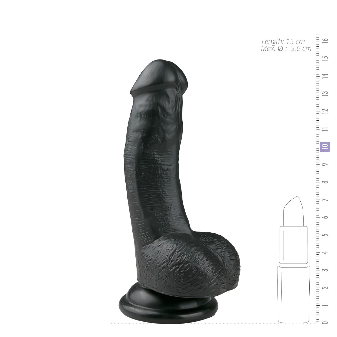 EasyToys - tapadókorongos, herés dildó (15 cm, fekete)
