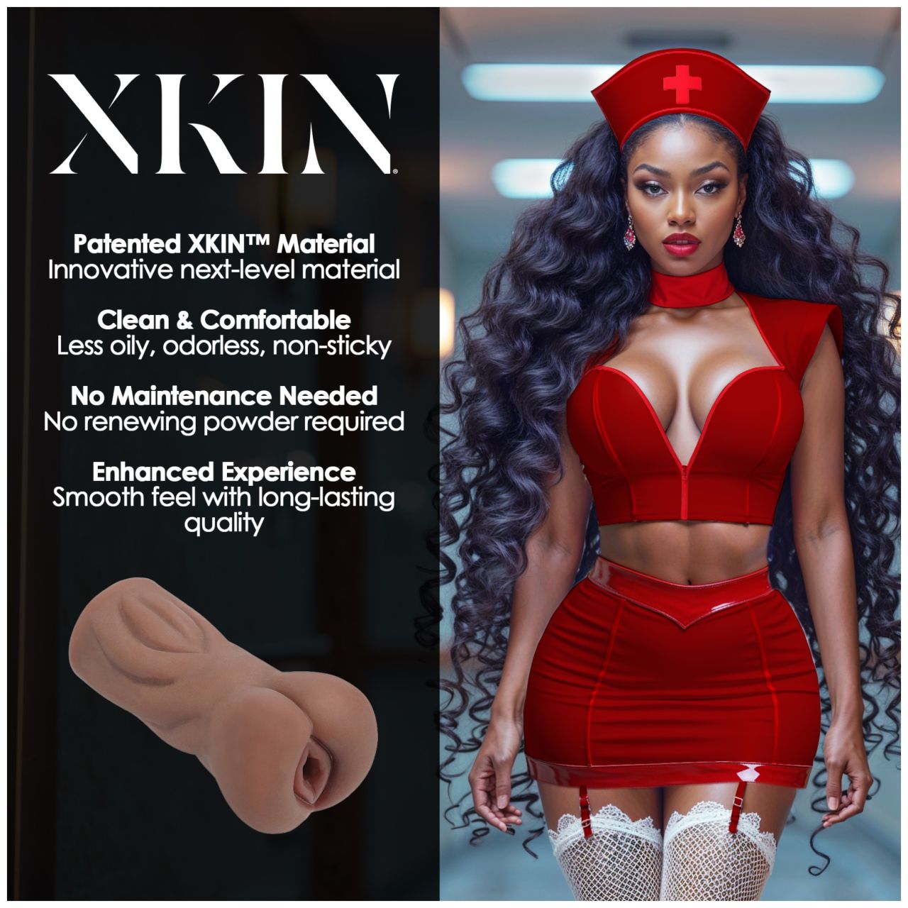 XKIN Naughty Nurse Riley - élethű műpunci maszturbátor (sötét testszínű)