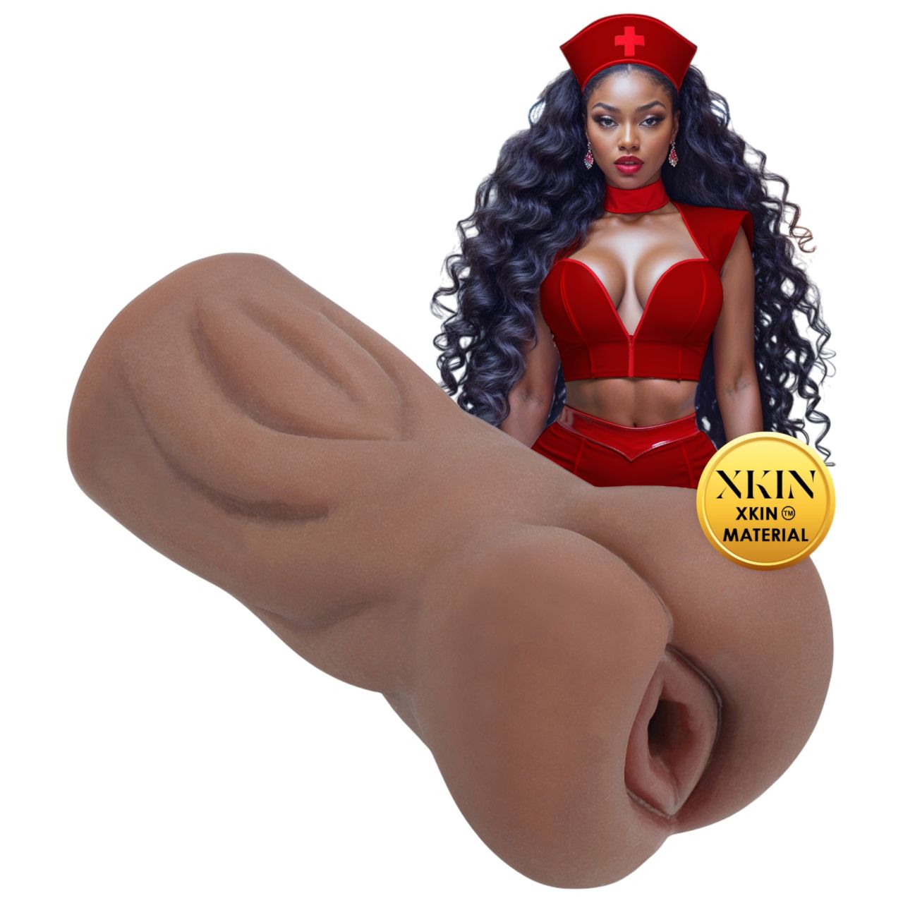 XKIN Naughty Nurse Riley - élethű műpunci maszturbátor (sötét testszínű)