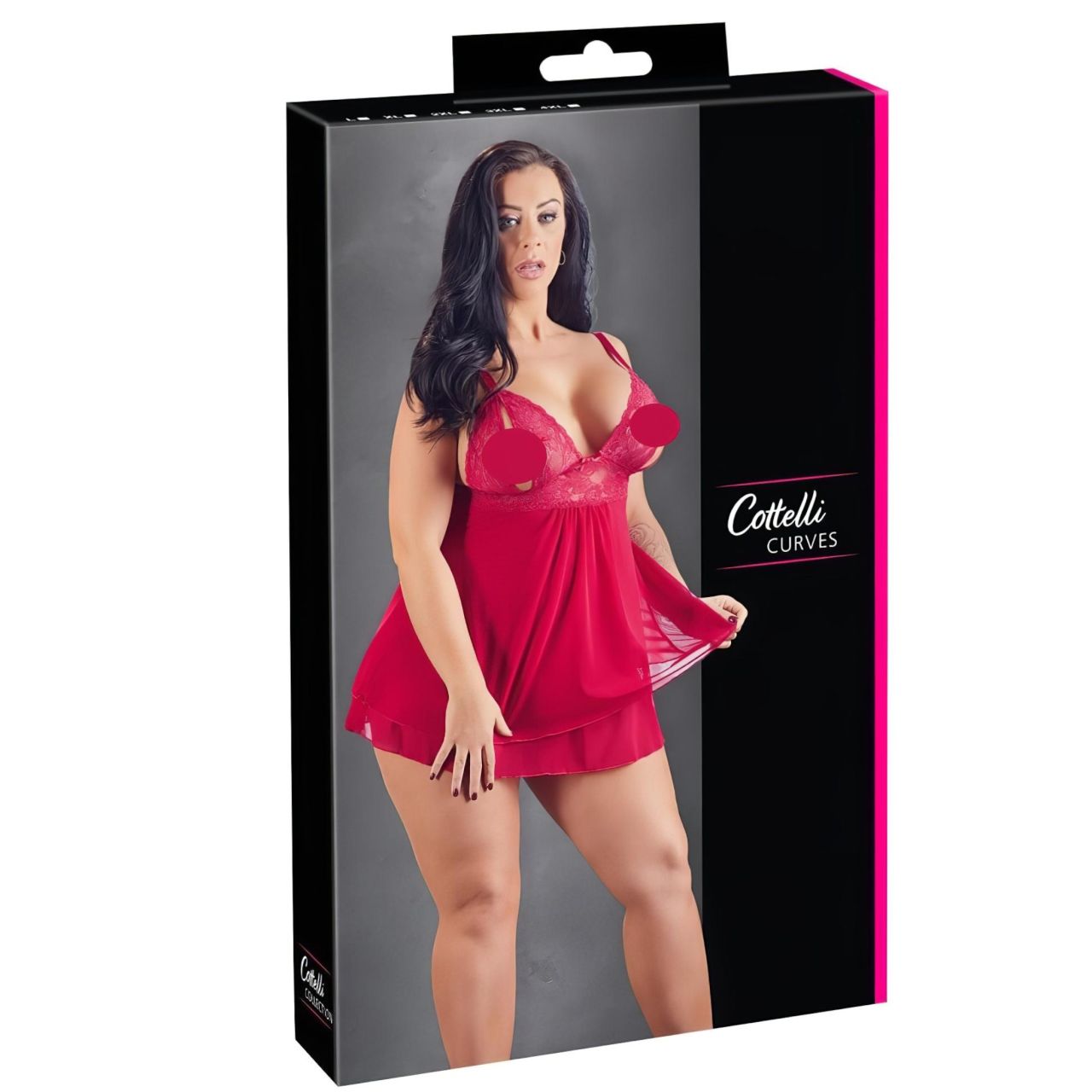 Cottelli Plus Size - csipkés, lenge babydoll (piros) Cottelli Plus Size - csipkés, lenge babydoll (piros)