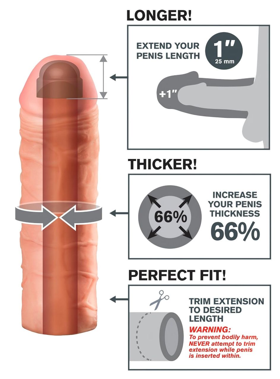 Pipedream - X-TENSION Mega 1 - élethű péniszköpeny (17,7 cm, testszínű)