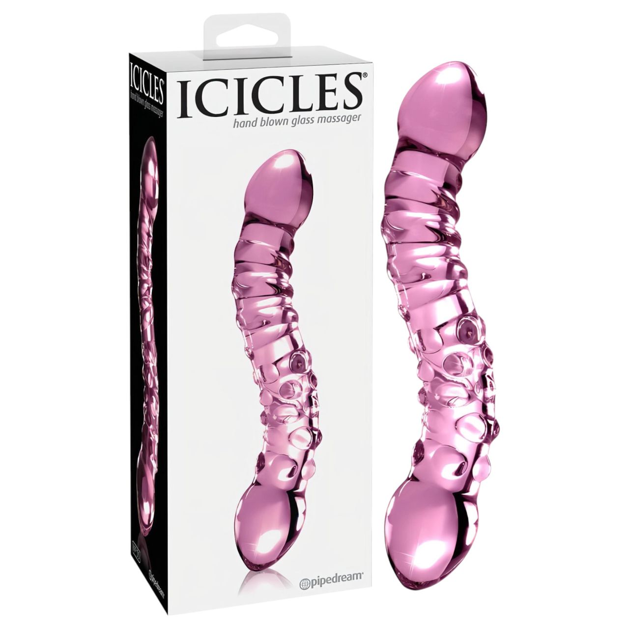 Icicles No. 55 - kétvégű, G-pont üveg dildó (pink) Icicles No. 55 - kétvégű, G-pont üveg dildó (pink)