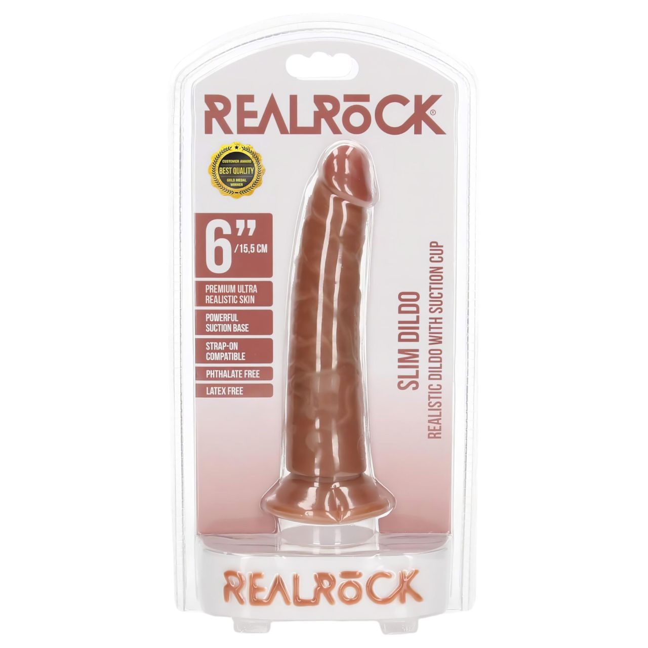 RealRock Slim - realisztikus dildó 15,5 cm (sötét testszínű)