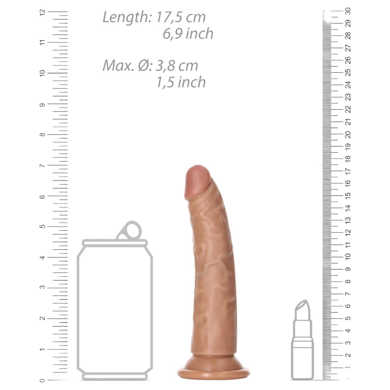 RealRock Slim - realisztikus dildó 15,5 cm (sötét testszínű)