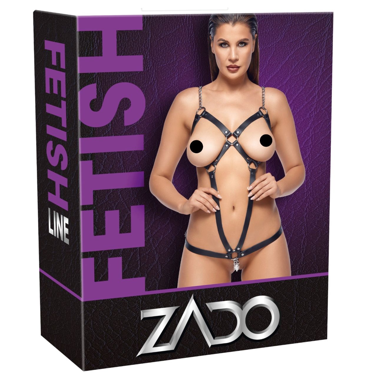 ZADO - láncos bőr testhám body (fekete, S-L)