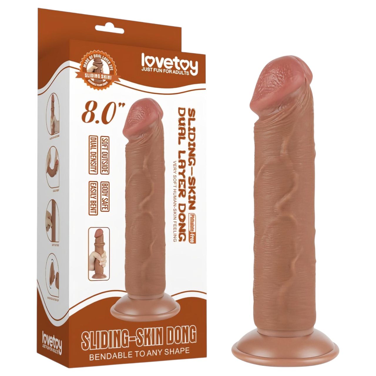 Lovetoy Sliding-Skin - tapadókorongos kétrétegű dildó - 20 cm (testszínű)