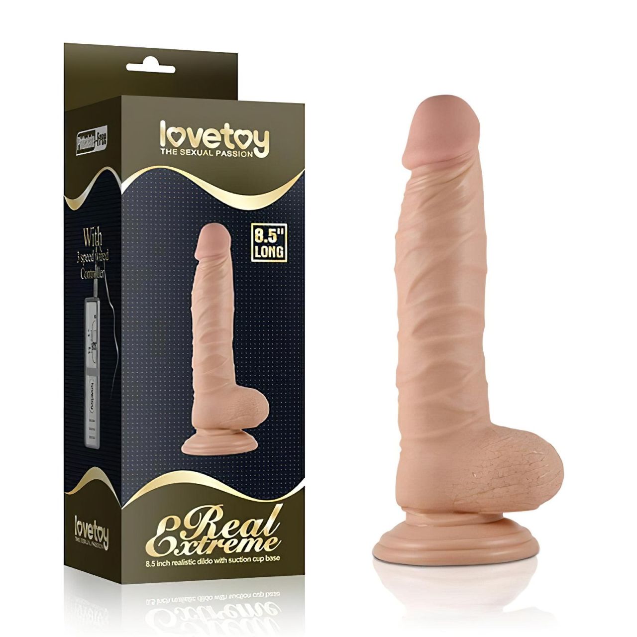 Lovetoy Real Extreme - tapadókorongos dildó - 21 cm (testszínű)