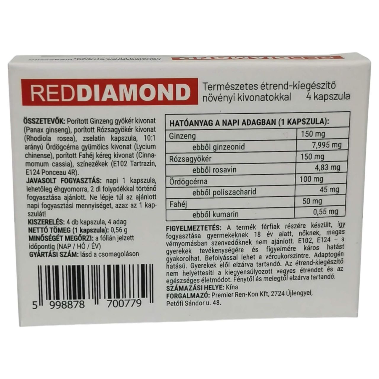 Red Diamond - természetes étrend kiegészítő férfiaknak (4 db)