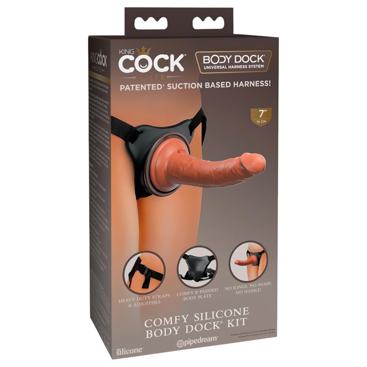 King Cock Elite Comfy - felcsatolható dildó hámmal (sötét testszínű) King Cock Elite Comfy - felcsatolható dildó hámmal (sötét testszínű)