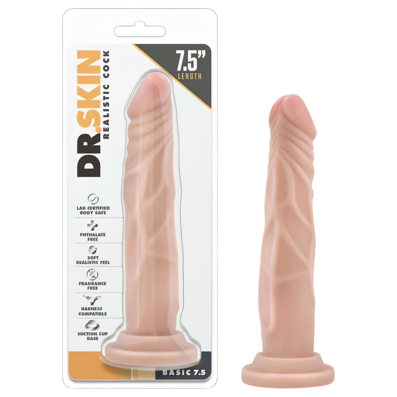 Dr. Skin 7,5 - tapadókorongos élethű dildó (natúr, 19 cm)