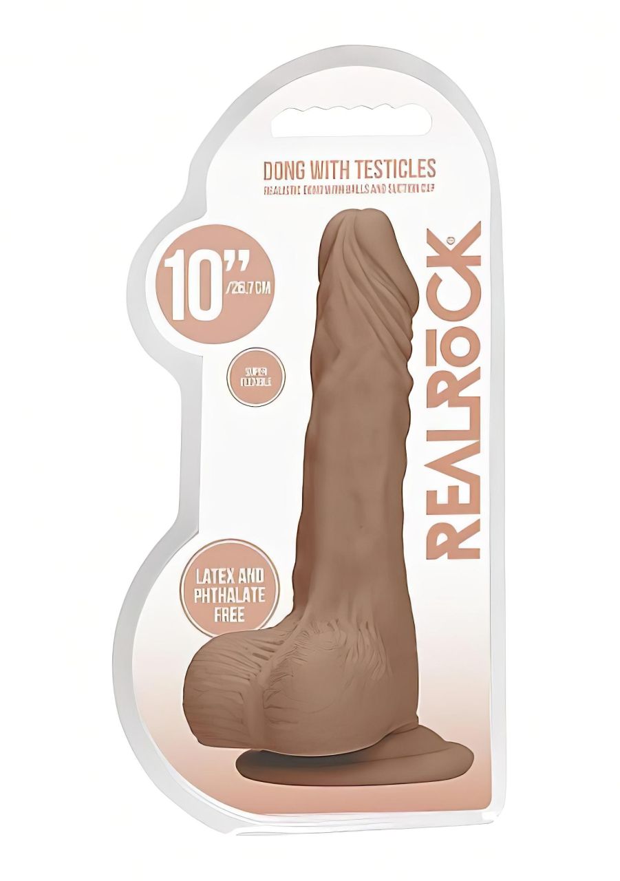 RealRock Dong 10 - élethű, herés dildó (25 cm) - sötét natúr