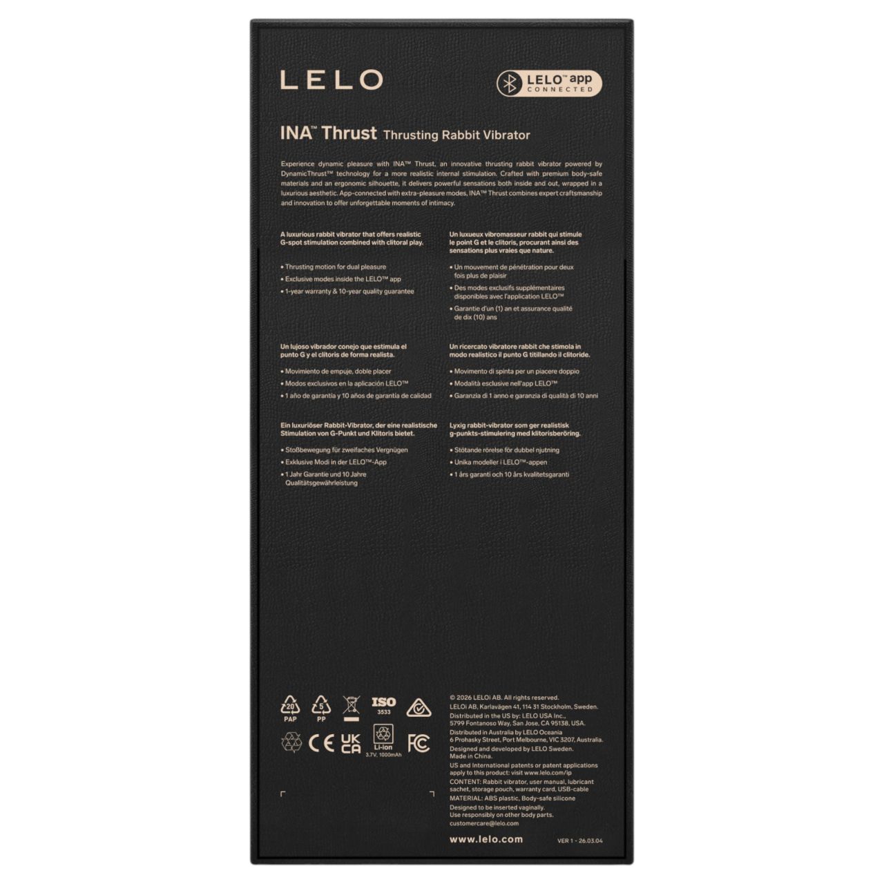 LELO - INA Thrust lökő nyuszivibrátor (fekete) LELO - INA Thrust lökő nyuszivibrátor (fekete)