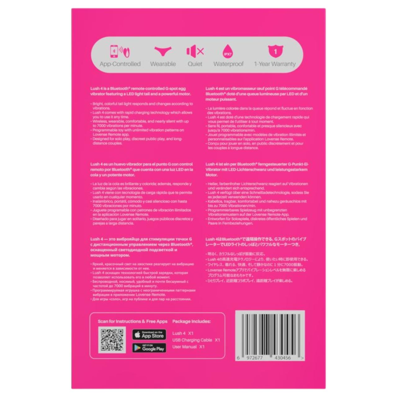 Lovense Lush 4 - hordható App-vezérelt vibrációs tojás (pink)