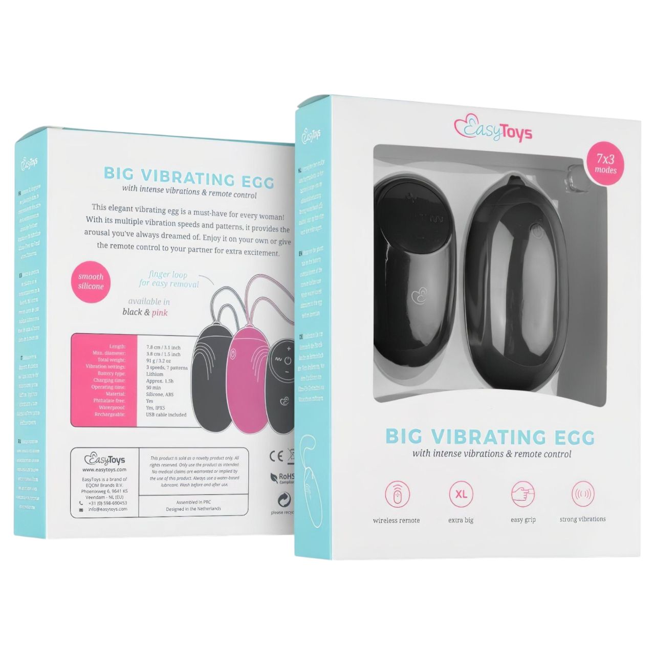 EasyToys - hordható akkus, vízálló, rádiós vibrációs tojás (fekete)