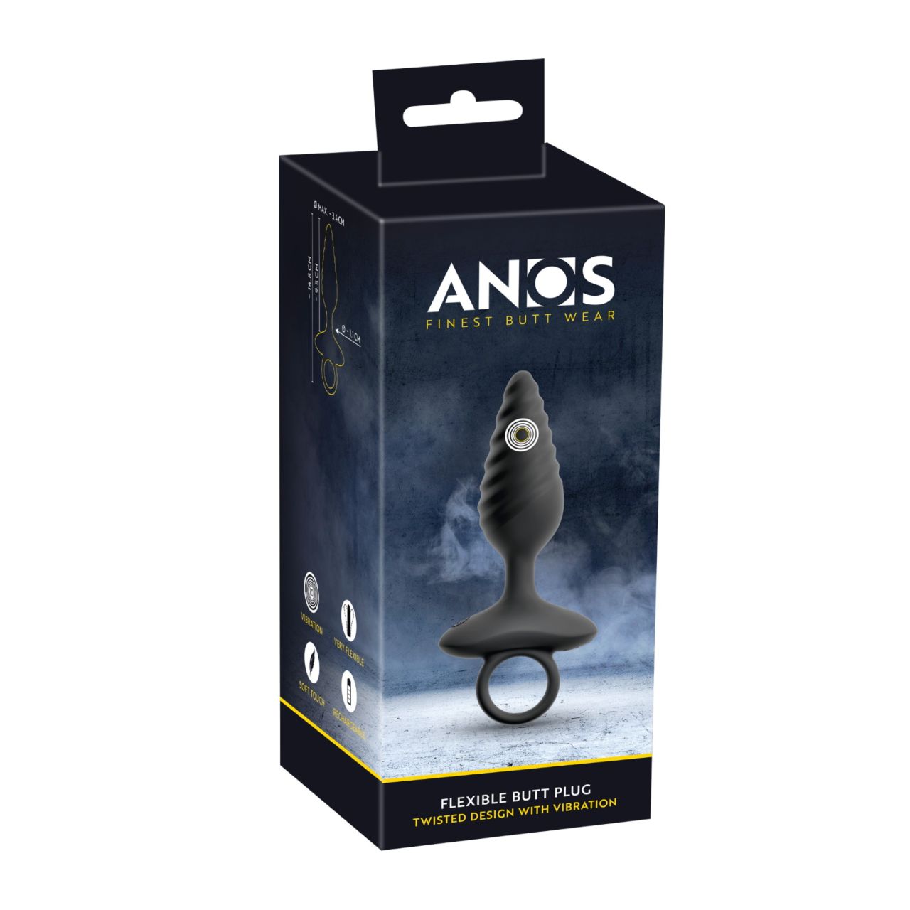 ANOS - bordázott vibrációs anál plug (fekete)
