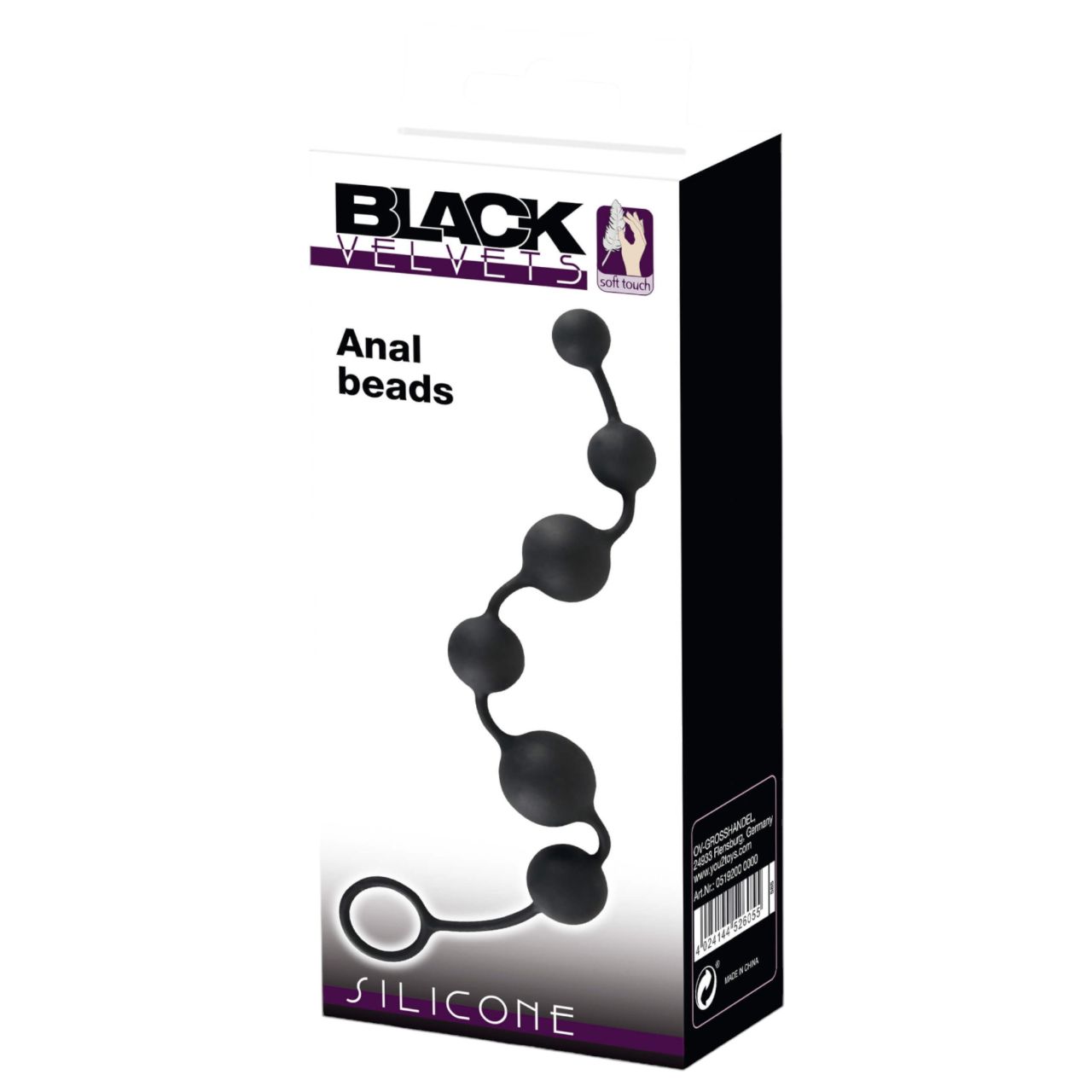 Black Velvets - 7 gyöngyös anal beads kihúzó gyűrűvel (fekete)