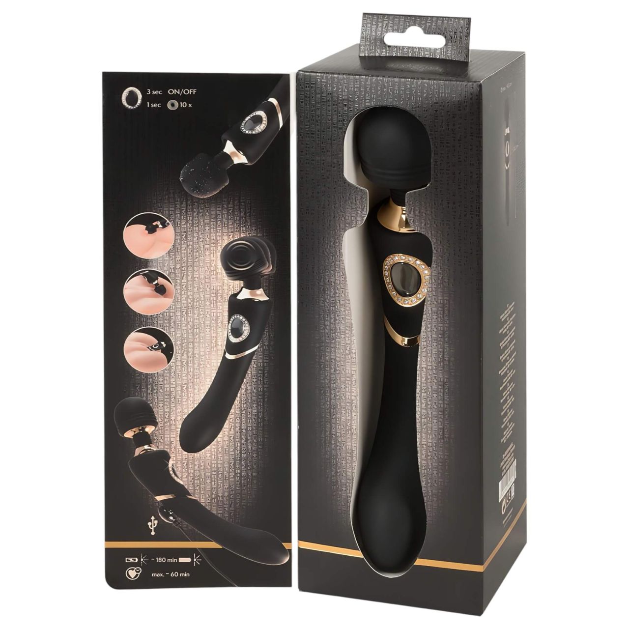 Cleopatra Wand - prémium masszírozó vibrátor strasszokkal (fekete)
