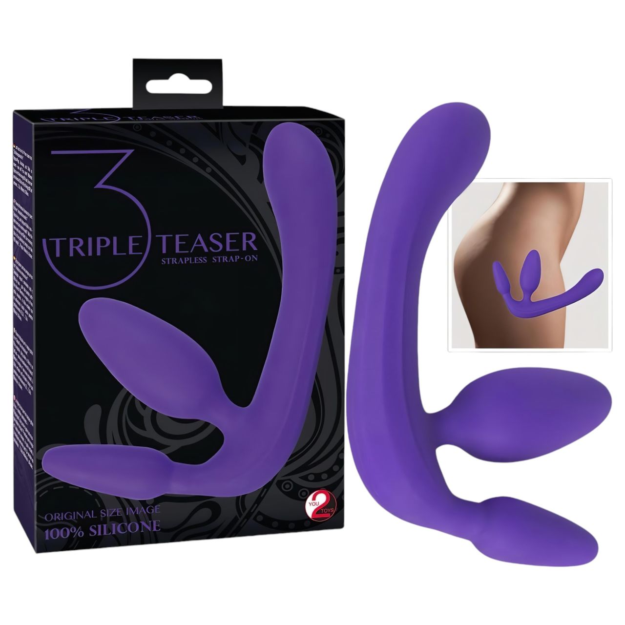 You2Toys - Tripla, felcsatolható dildó tartópánt nélkül (lila)