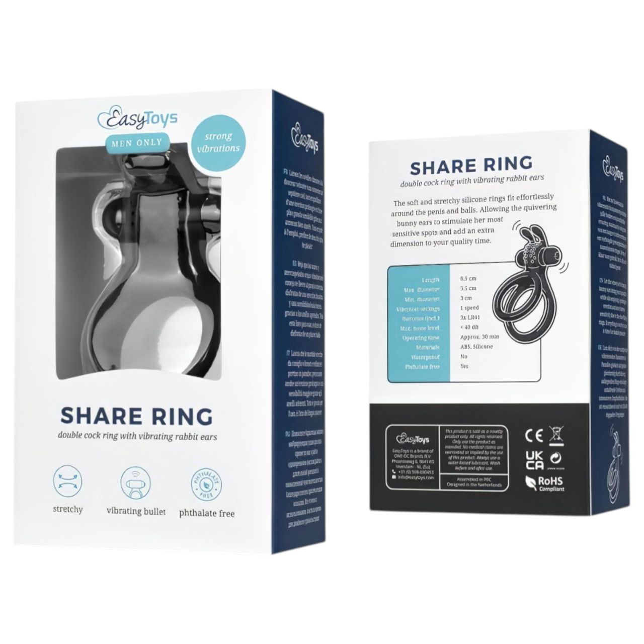 EasyToys Share Ring - vibrációs pénisz- és heregyűrű (fekete)