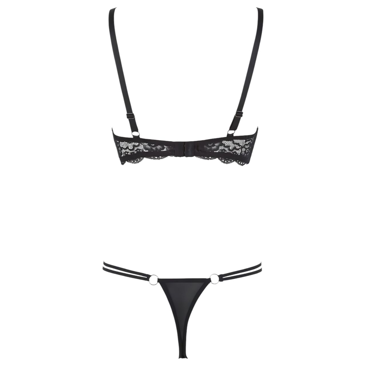 Cottelli - pántos, gyűrűs push-up melltartó és tanga (fekete)