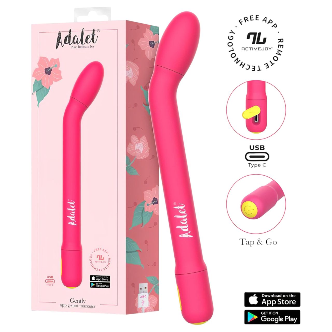 Adalet Gently - App-vezérelt G-pont és prosztata vibrátor (pink)