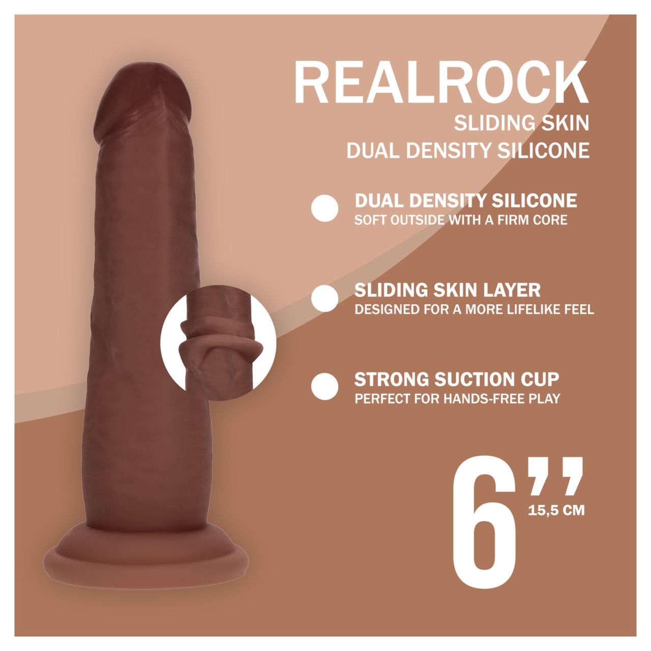 RealRock - dupla sűrűségű élethű dildó (barna, 15,5 cm)