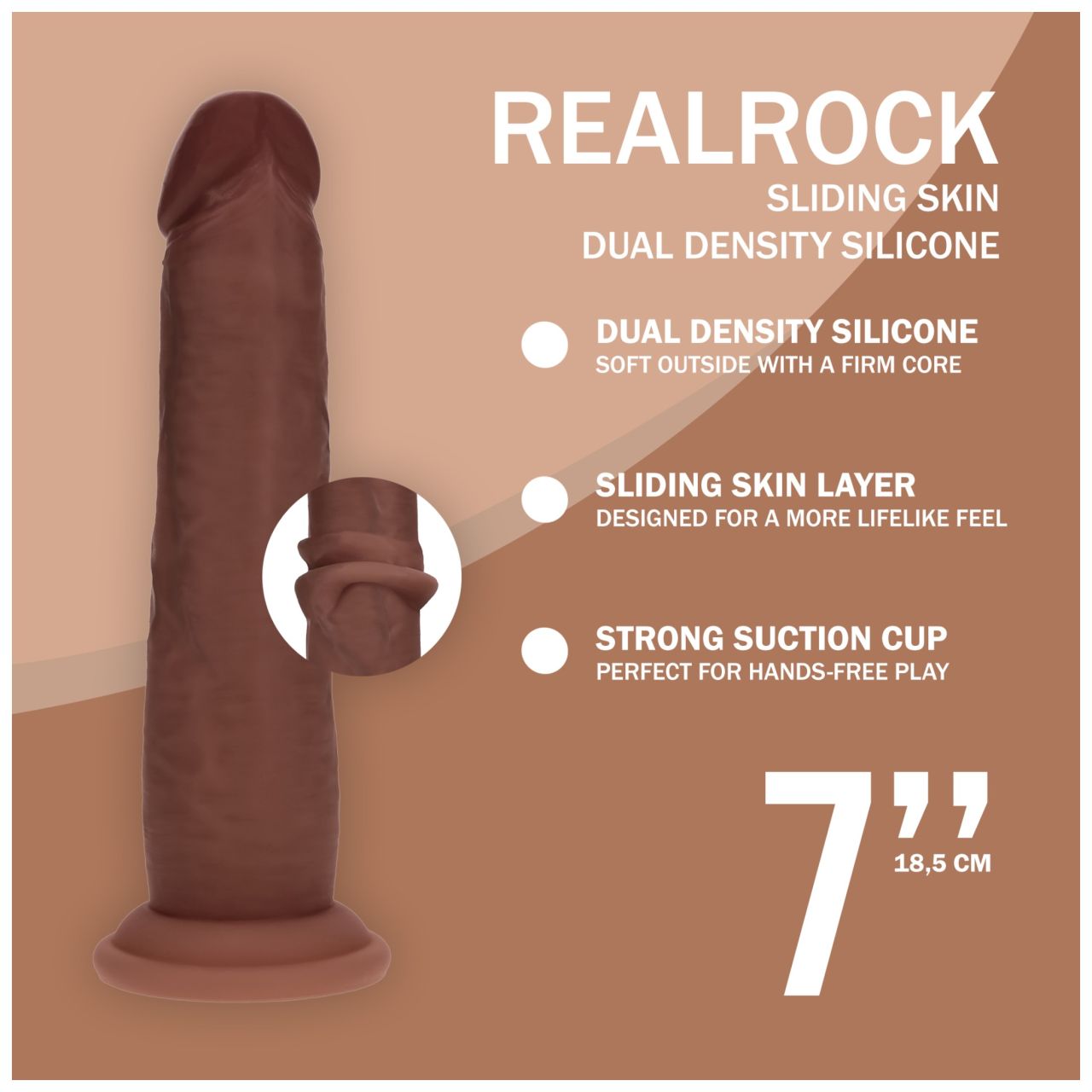 RealRock - dupla sűrűségű élethű dildó (barna, 18,5 cm) RealRock - dupla sűrűségű élethű dildó (barna, 18,5 cm)