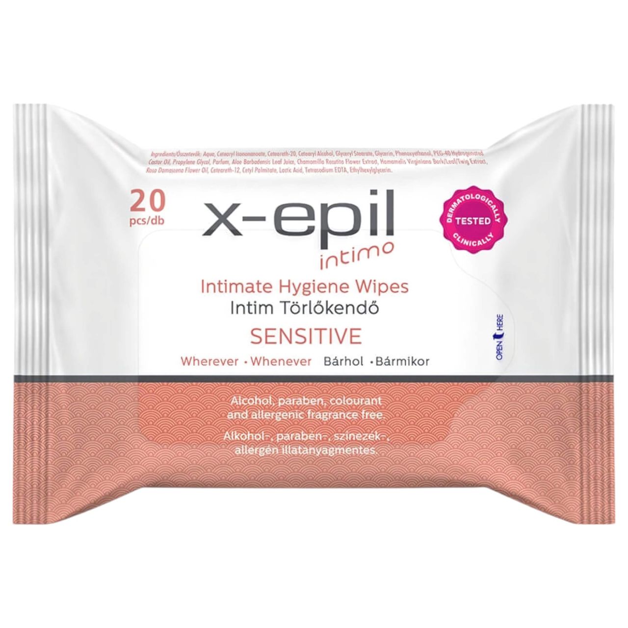 X-Epil Intimo Sensitive - intim törlőkendő érzékeny bőrre (20 db) X-Epil Intimo Sensitive - intim törlőkendő érzékeny bőrre (20 db)
