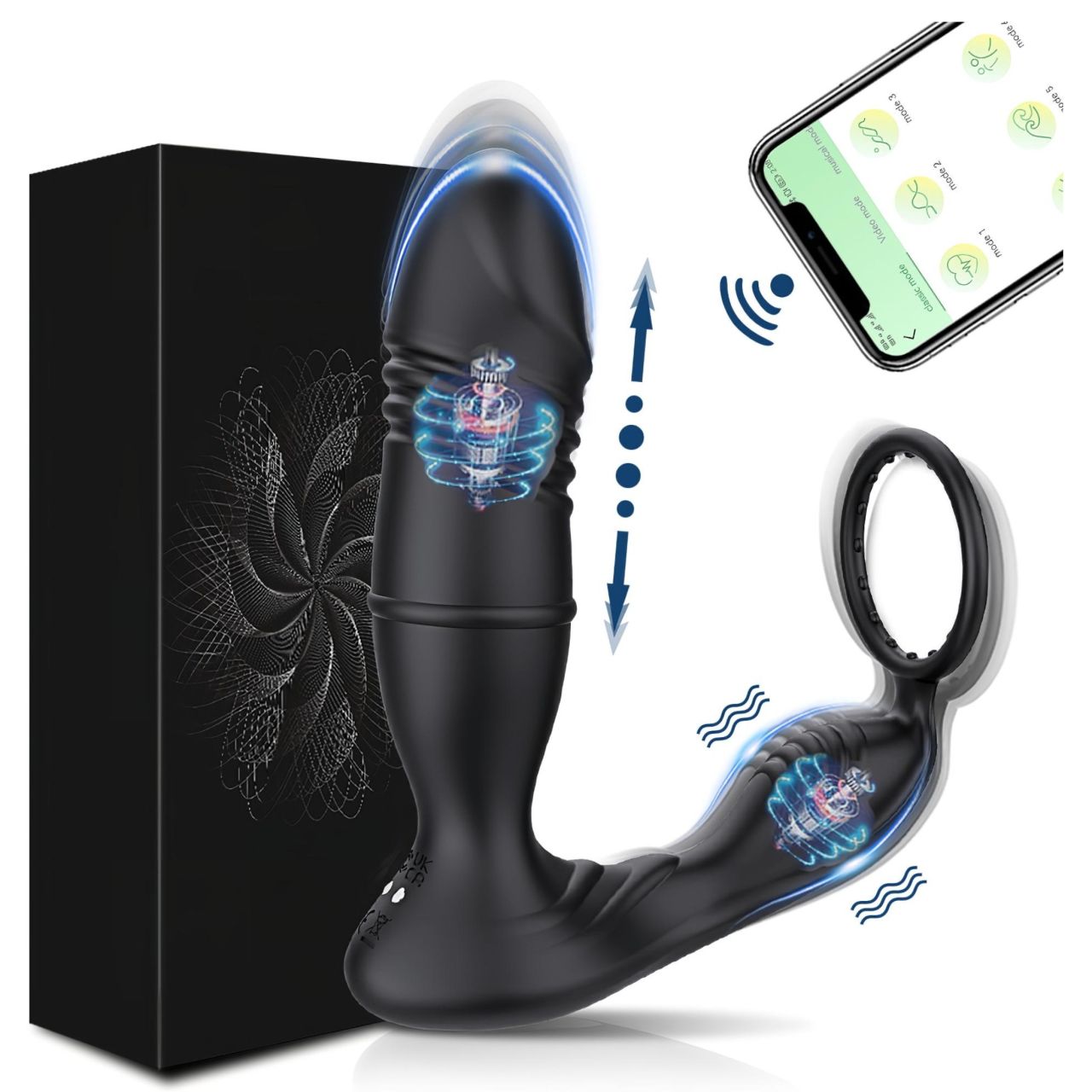 AlvUp - App-vezérelt lökő vibrációs péniszgyűrű (fekete)