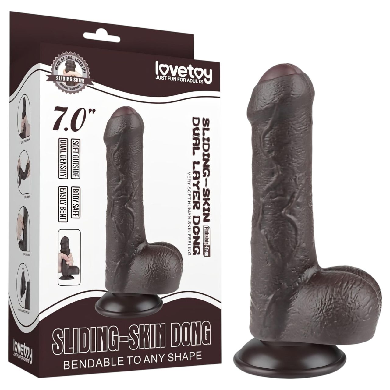 Lovetoy Sliding-Skin - herés kétrétegű dildó - 18,3 cm (barna) Lovetoy Sliding-Skin - herés kétrétegű dildó - 18,3 cm (barna)